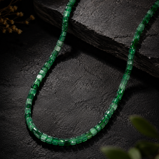 Block Frost Necklace In Icy Emerald Green Guatemalan Jade - JadeChains