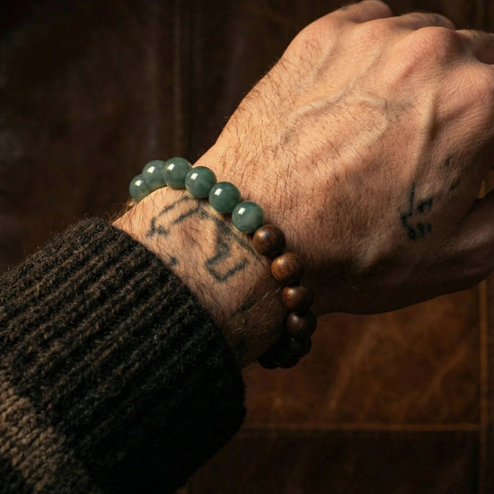 Glacial Earth Bracelet In Guatemalan Blue Jade And Agarwood - JadeChains