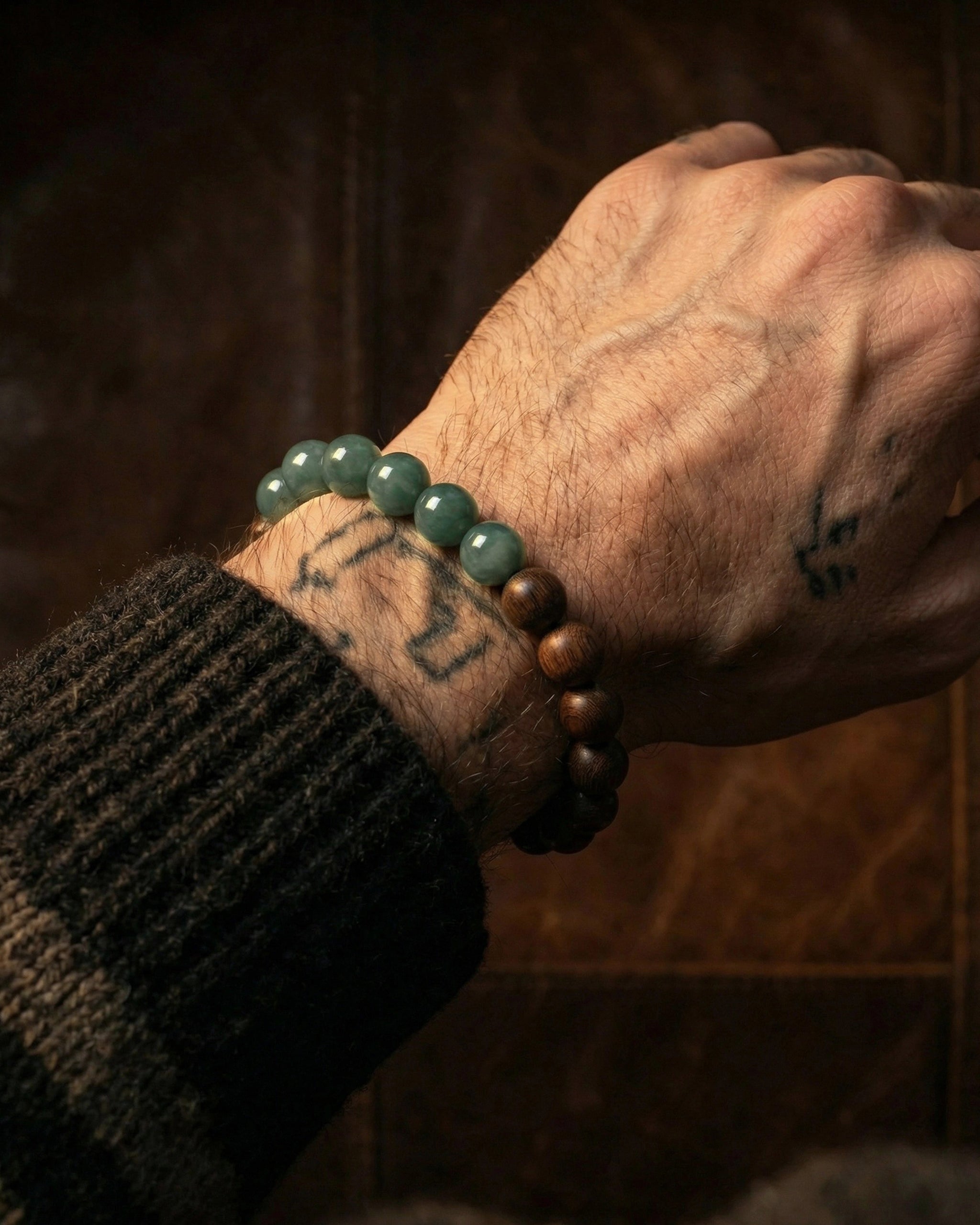 Glacial Earth Bracelet In Guatemalan Blue Jade And Agarwood