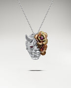 Hannya Mask Pendant Necklace With Garnet