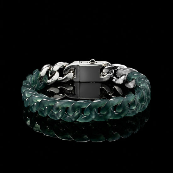 Classical Cuban Bracelet In Top Icy Green Guatemalan Jade - JadeChains