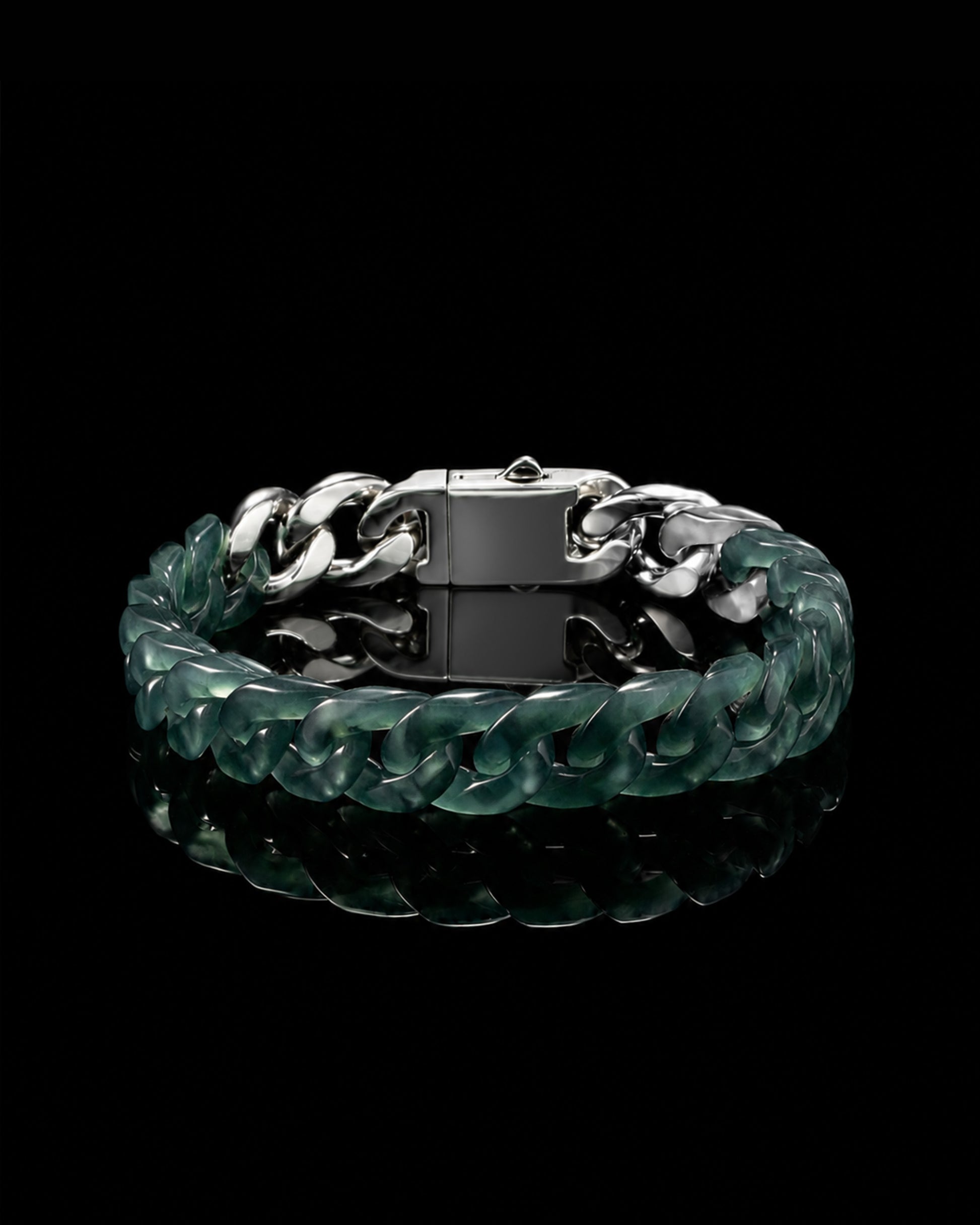 Classical Cuban Bracelet In Top Icy Green Guatemalan Jade - JadeChains