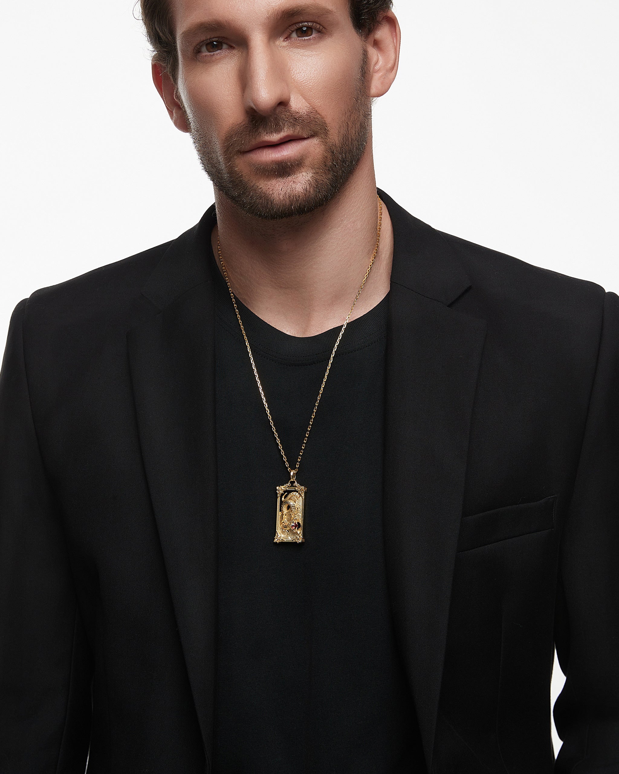 Serpent Canvas Pendant Necklace With Garnet