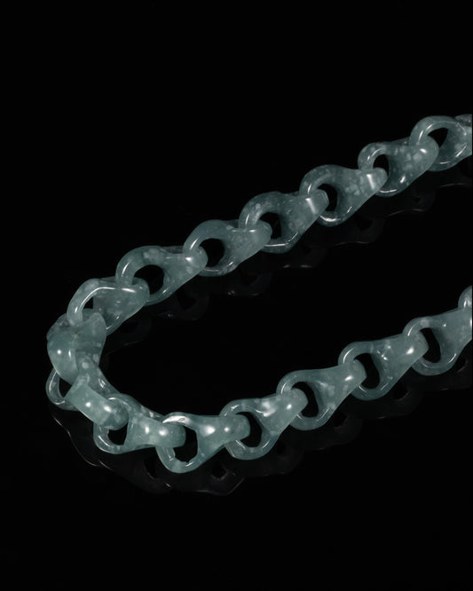 Single Piece Carved Dragon Spine Cable Chain Bracelet In Green Jade