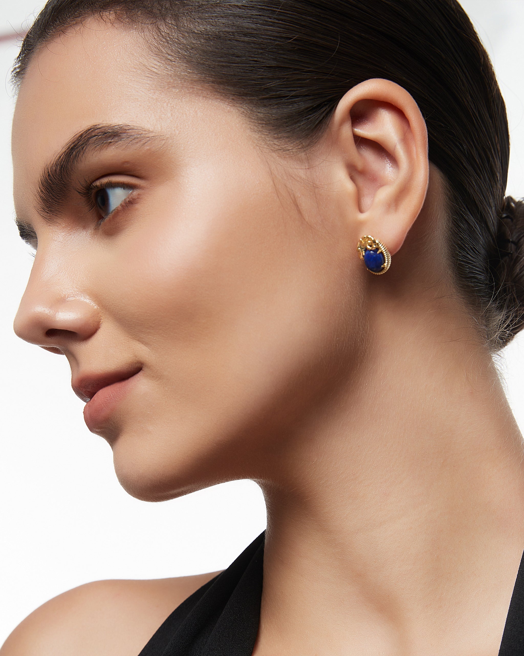 Celestial Ram Earrings With Lapiz Lazuli