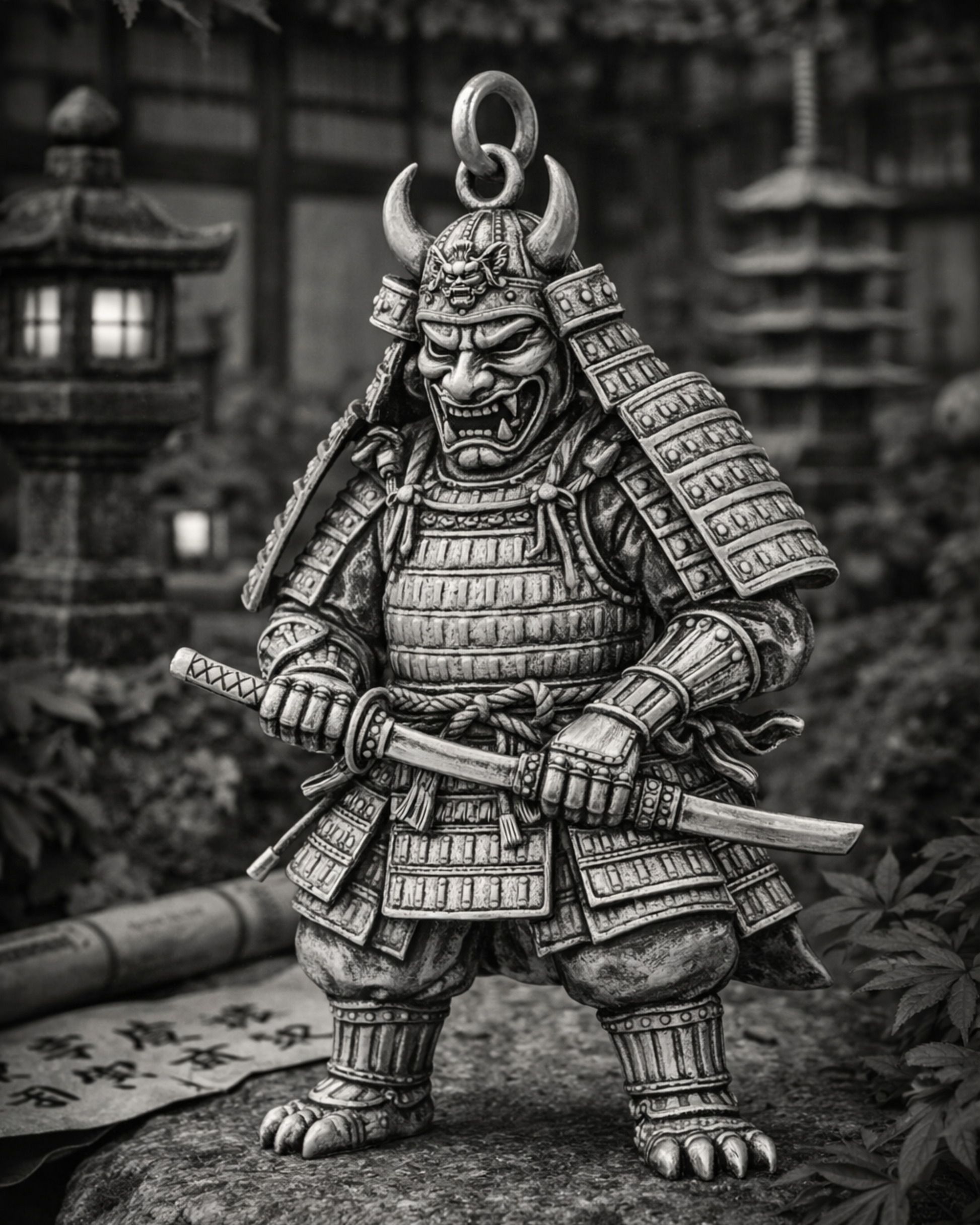 Hannya Samurai Charm Pendant - JadeChains