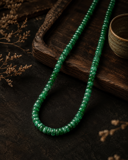 Drum Beads Necklace In Imperial Green Guatemalan Jade With 18K Gold Clasp - JadeChains