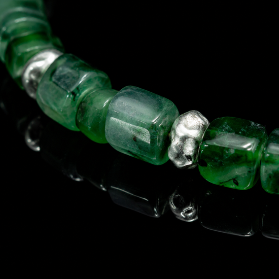 Block Beads Bracelet In Icy Emerald Green Guatemalan Jade - JadeChains