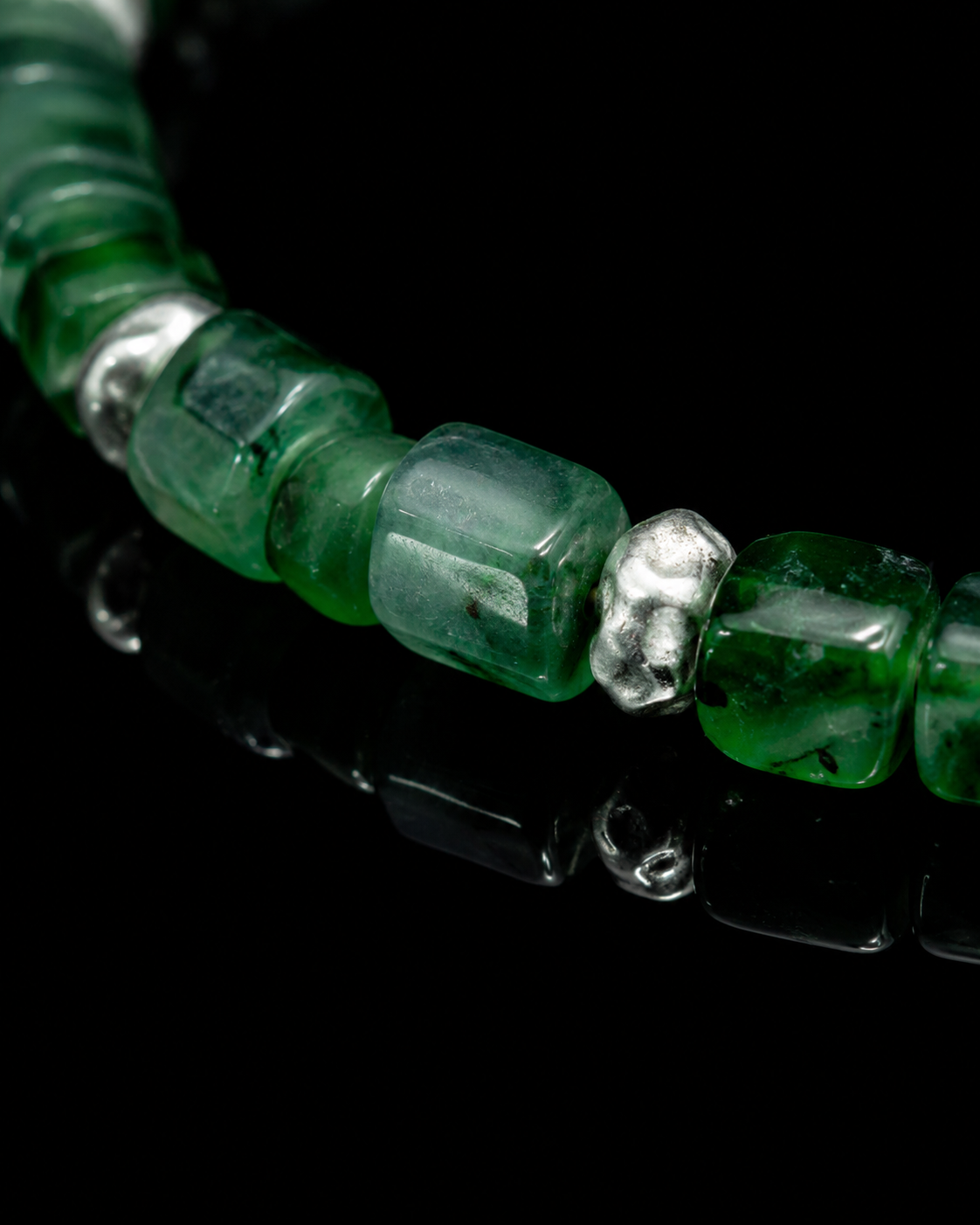 Block Beads Bracelet In Icy Emerald Green Guatemalan Jade - JadeChains