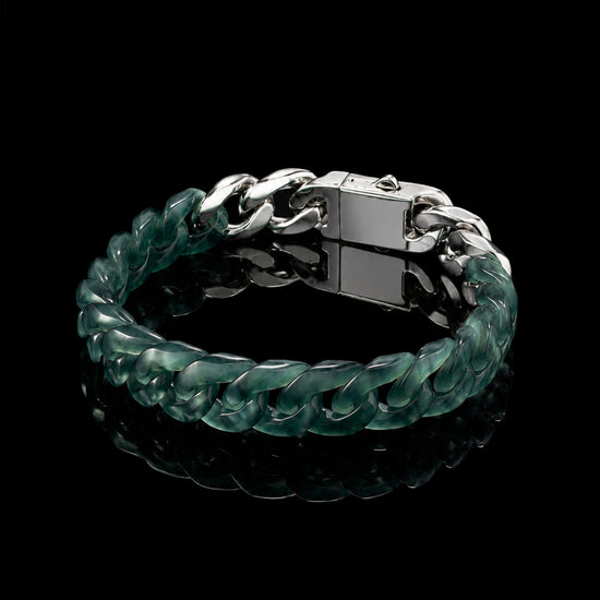 Classical Cuban Bracelet In Top Icy Green Guatemalan Jade - JadeChains