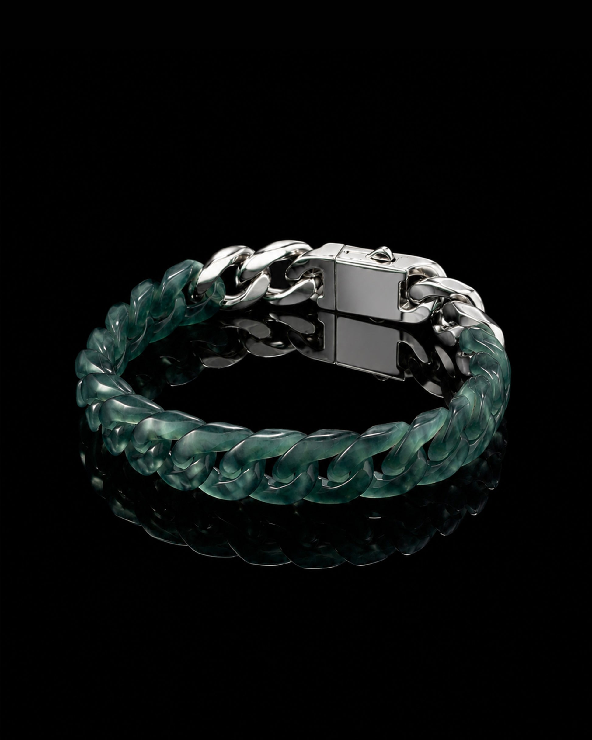 Classical Cuban Bracelet In Top Icy Green Guatemalan Jade - JadeChains
