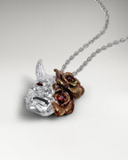 Hannya Mask Pendant Necklace With Garnet