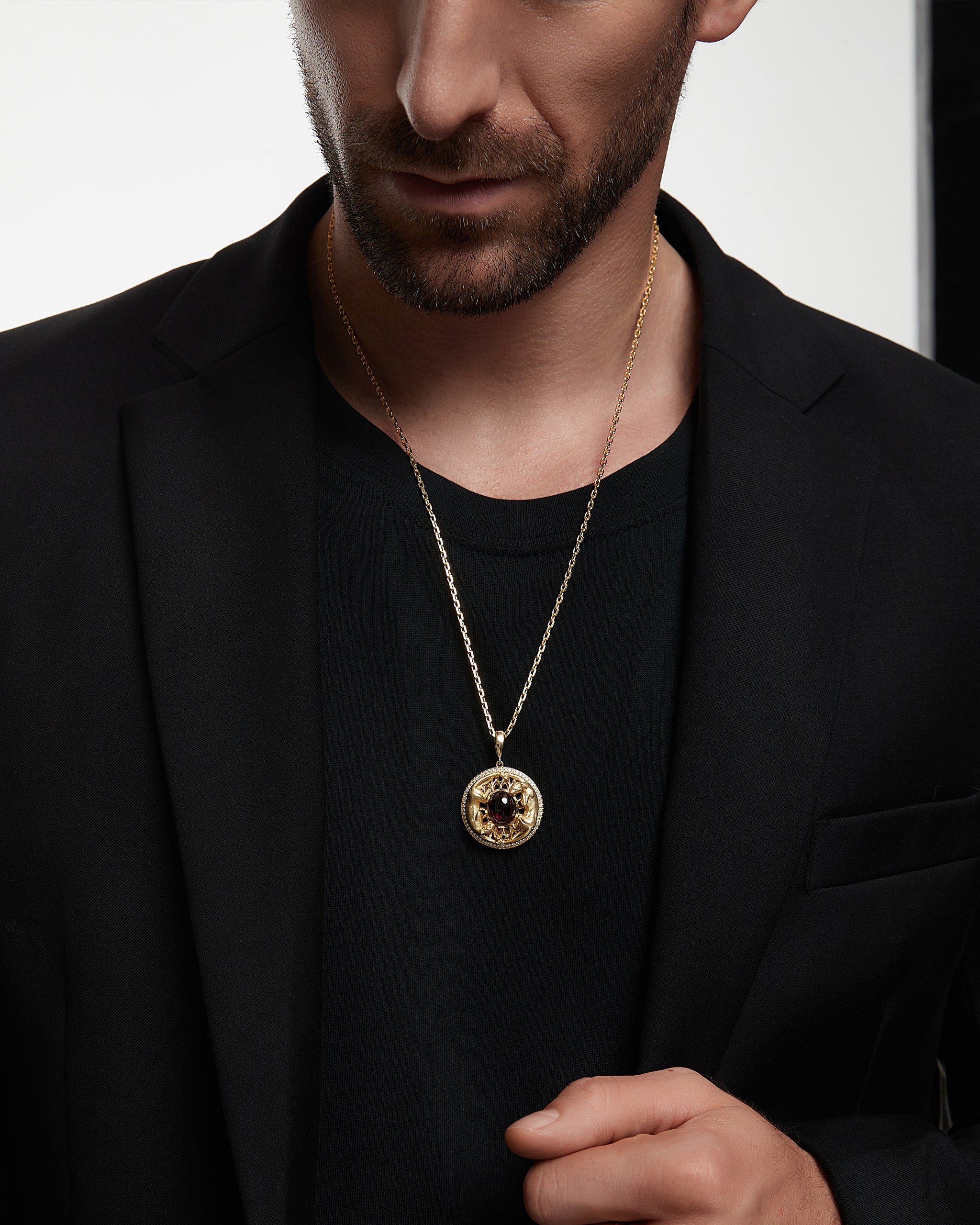 Twin Panthers Medallion Pendant Necklace With Mayan Jade