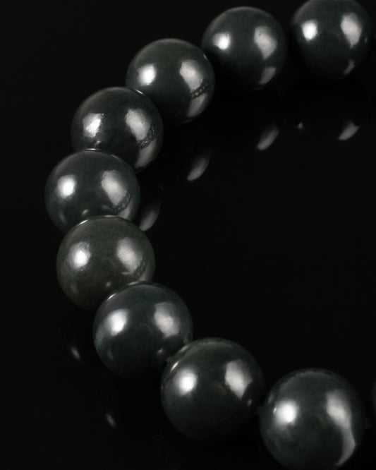 Classic Beads Bracelet In Dark Green Nephrite