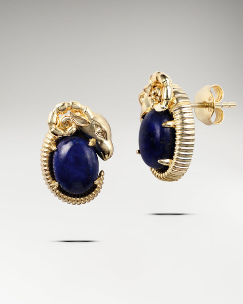 Celestial Ram Earrings With Lapiz Lazuli