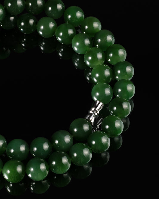 Multi Wrap Beads Bracelet / Necklace In Green Nephrite