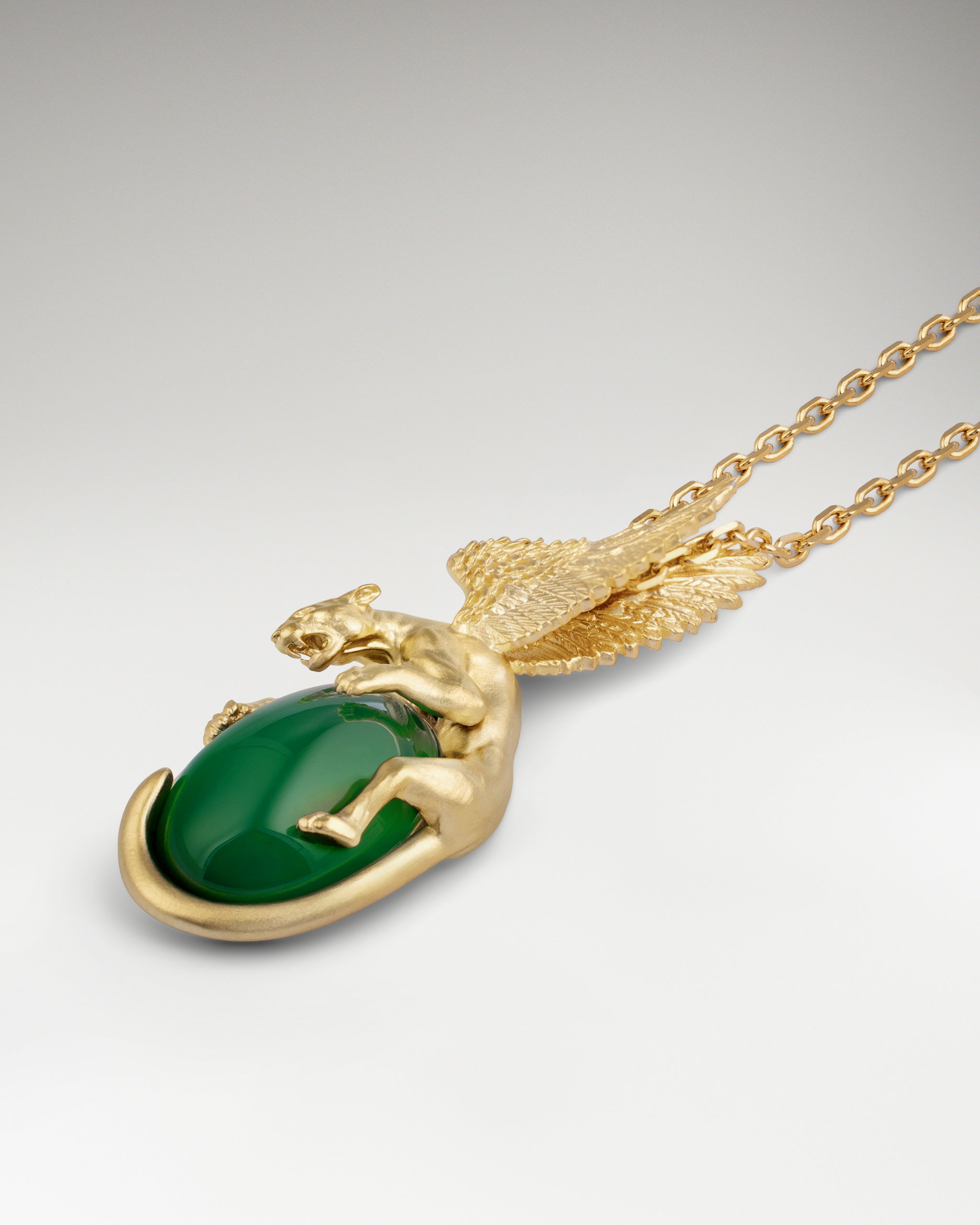 Winged Leopard Pendant With Mayan Jade