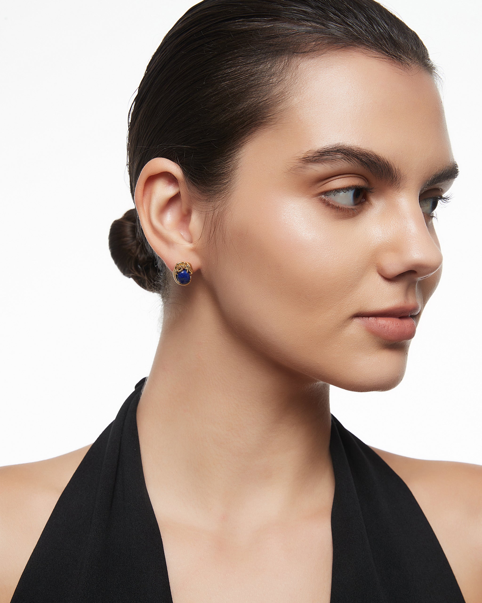 Celestial Ram Earrings With Lapiz Lazuli