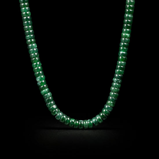 Drum Beads Necklace In Imperial Green Guatemalan Jade With 18K Gold Clasp - JadeChains