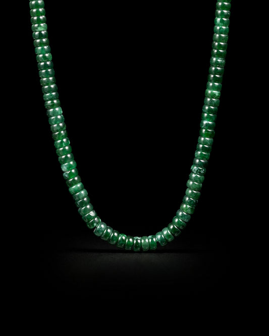 Drum Beads Necklace In Imperial Green Guatemalan Jade With 18K Gold Clasp - JadeChains