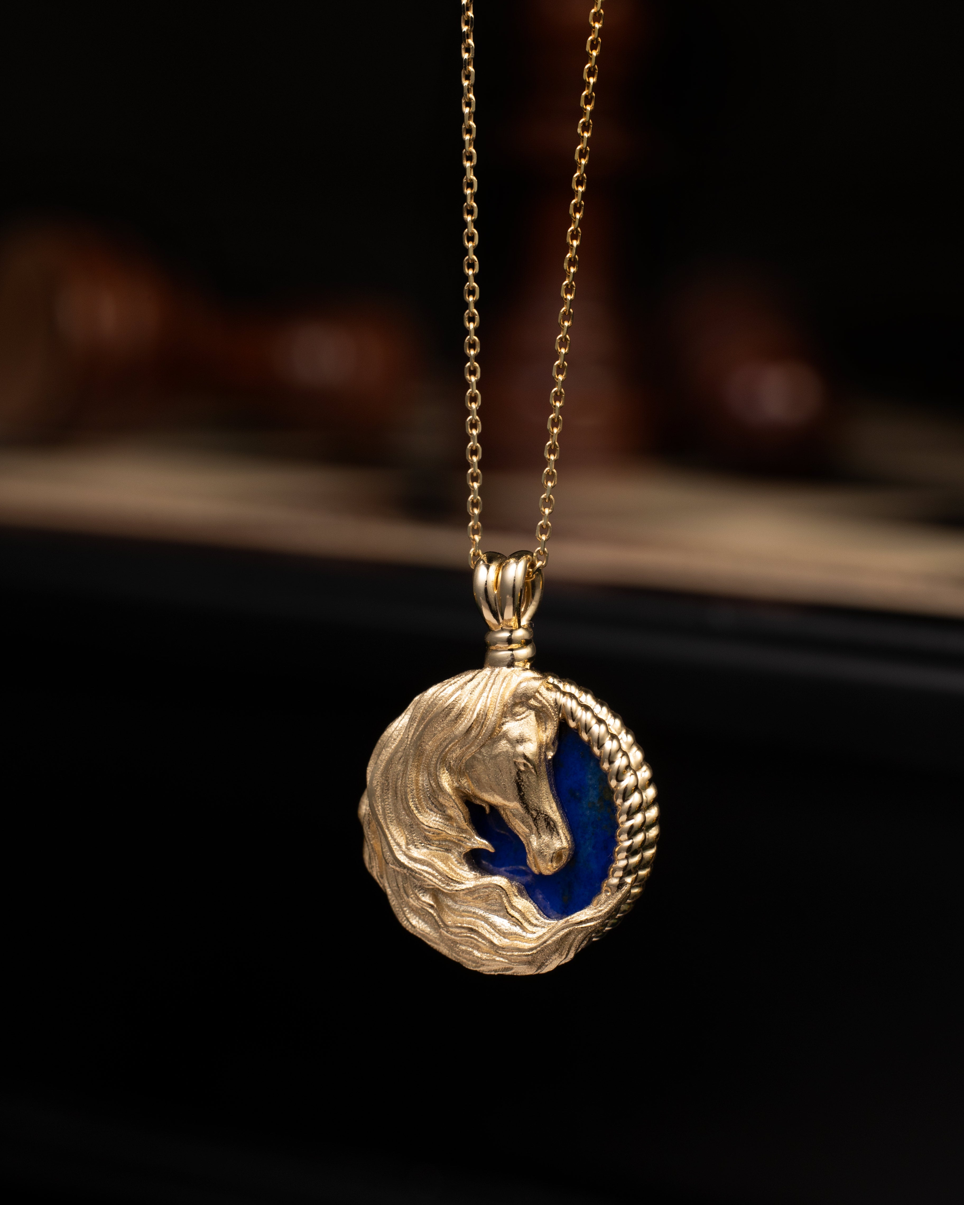 Horse Sculpture Pendant With Lapis Lazuli