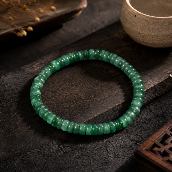 Drum Beads Bracelet In Imperial Green Guatemalan Jade - JadeChains