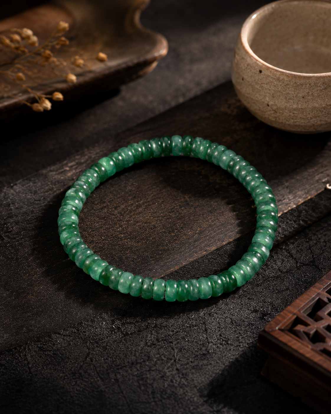 Drum Beads Bracelet In Imperial Green Guatemalan Jade - JadeChains