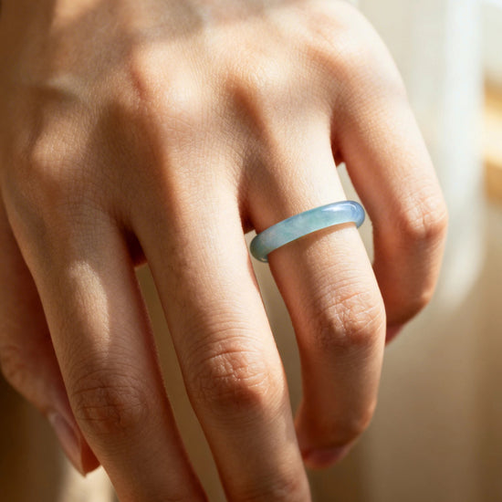 Glacial Halo Ring In Guatemalan Blue Jade - JadeChains
