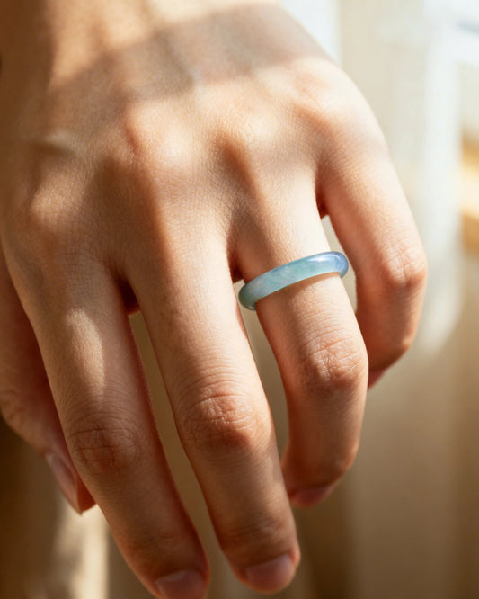 Glacial Halo Ring In Guatemalan Blue Jade - JadeChains