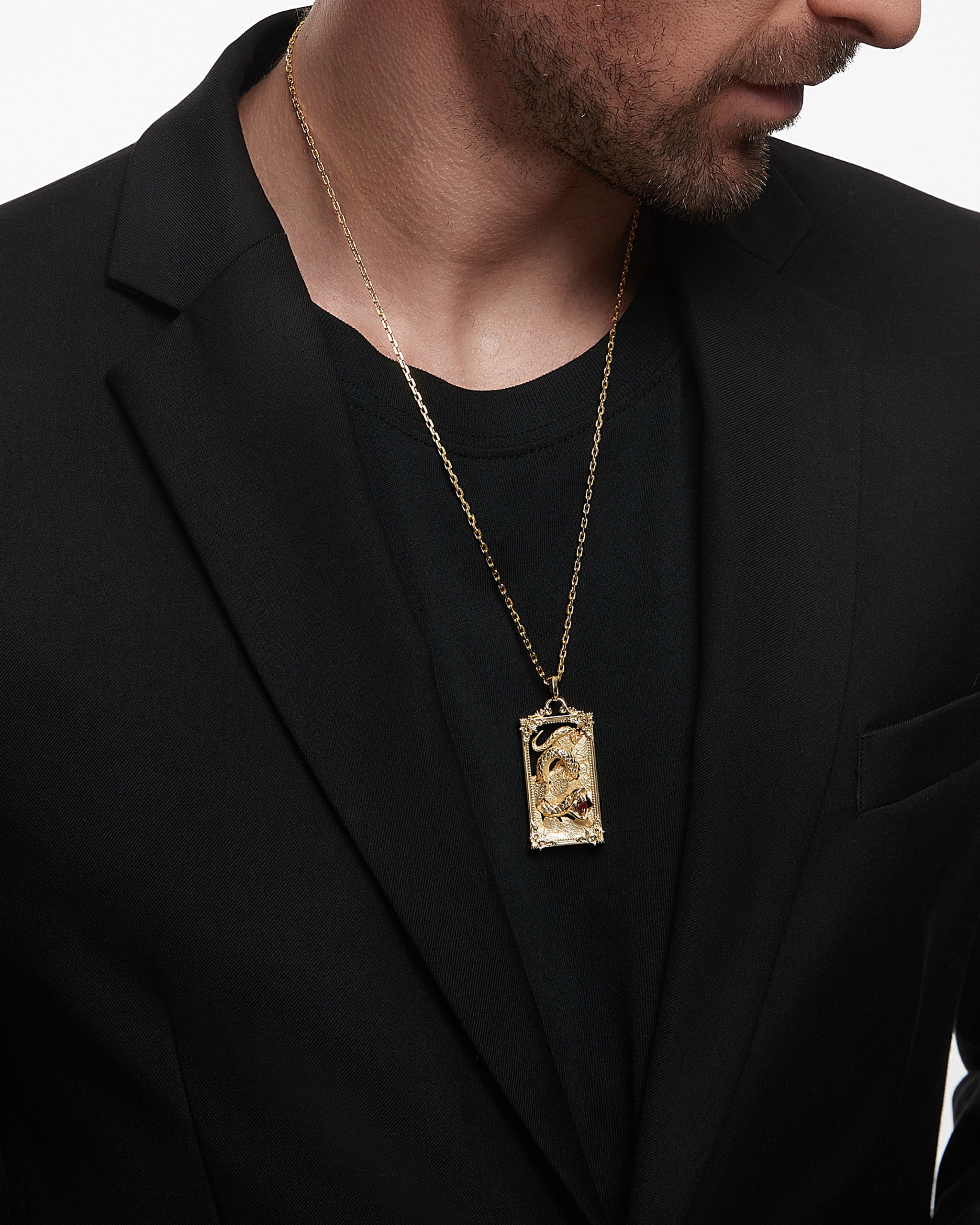 Serpent Canvas Pendant Necklace With Garnet