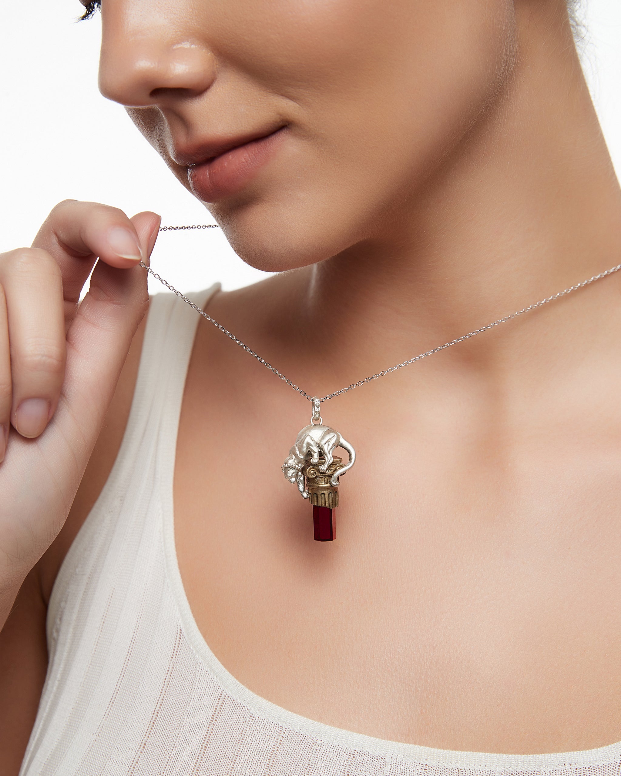 Panther's Gaze Pendant Necklace With Lab Ruby