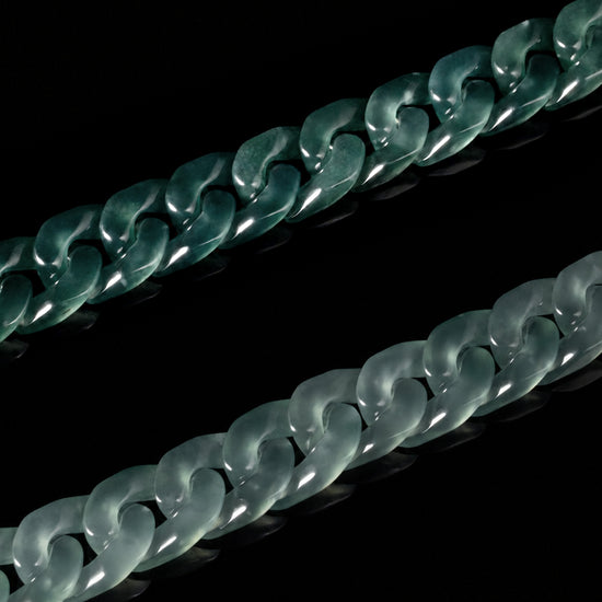 Classical Cuban Bracelet In Top Icy Green Guatemalan Jade - JadeChains