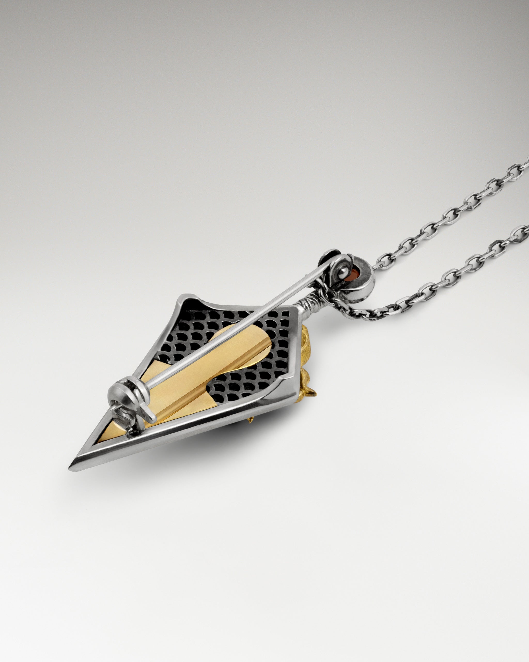 Kitsune Samurai Necklace / Brooch Pin With Garnet