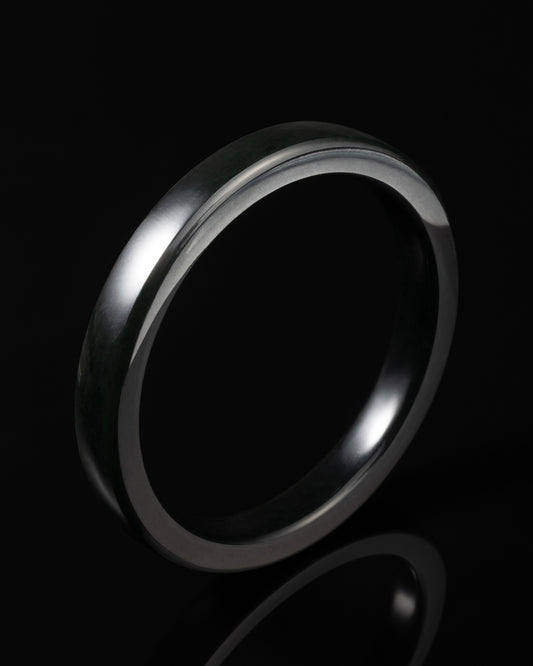 Flat Square Bangle In Dark Green Nephrite