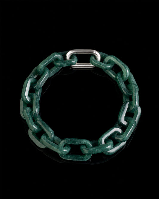 One Piece Carved Cable Chain Bracelet In Green Mayan Jade