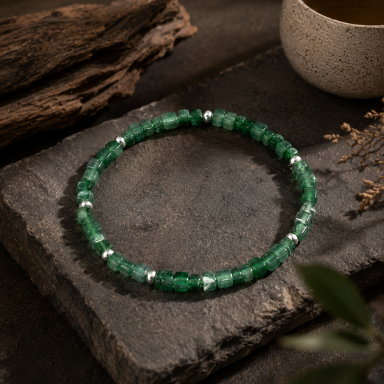 Block Beads Bracelet In Icy Emerald Green Guatemalan Jade - JadeChains
