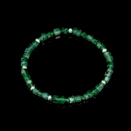 Block Beads Bracelet In Icy Emerald Green Guatemalan Jade - JadeChains