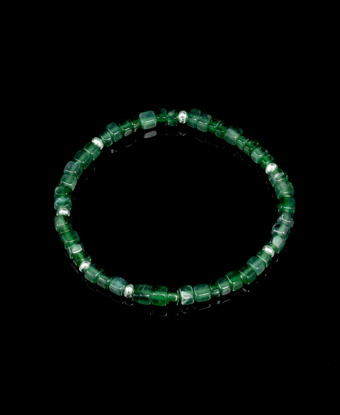 Block Beads Bracelet In Icy Emerald Green Guatemalan Jade - JadeChains