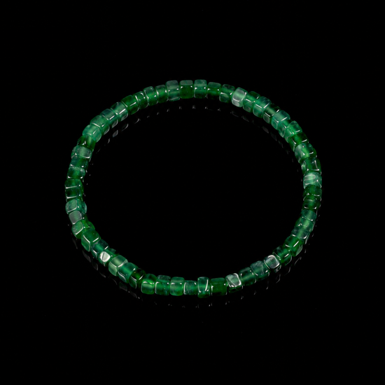 Block Beads Bracelet In Icy Emerald Green Guatemalan Jade - JadeChains