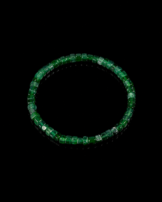 Block Beads Bracelet In Icy Emerald Green Guatemalan Jade - JadeChains