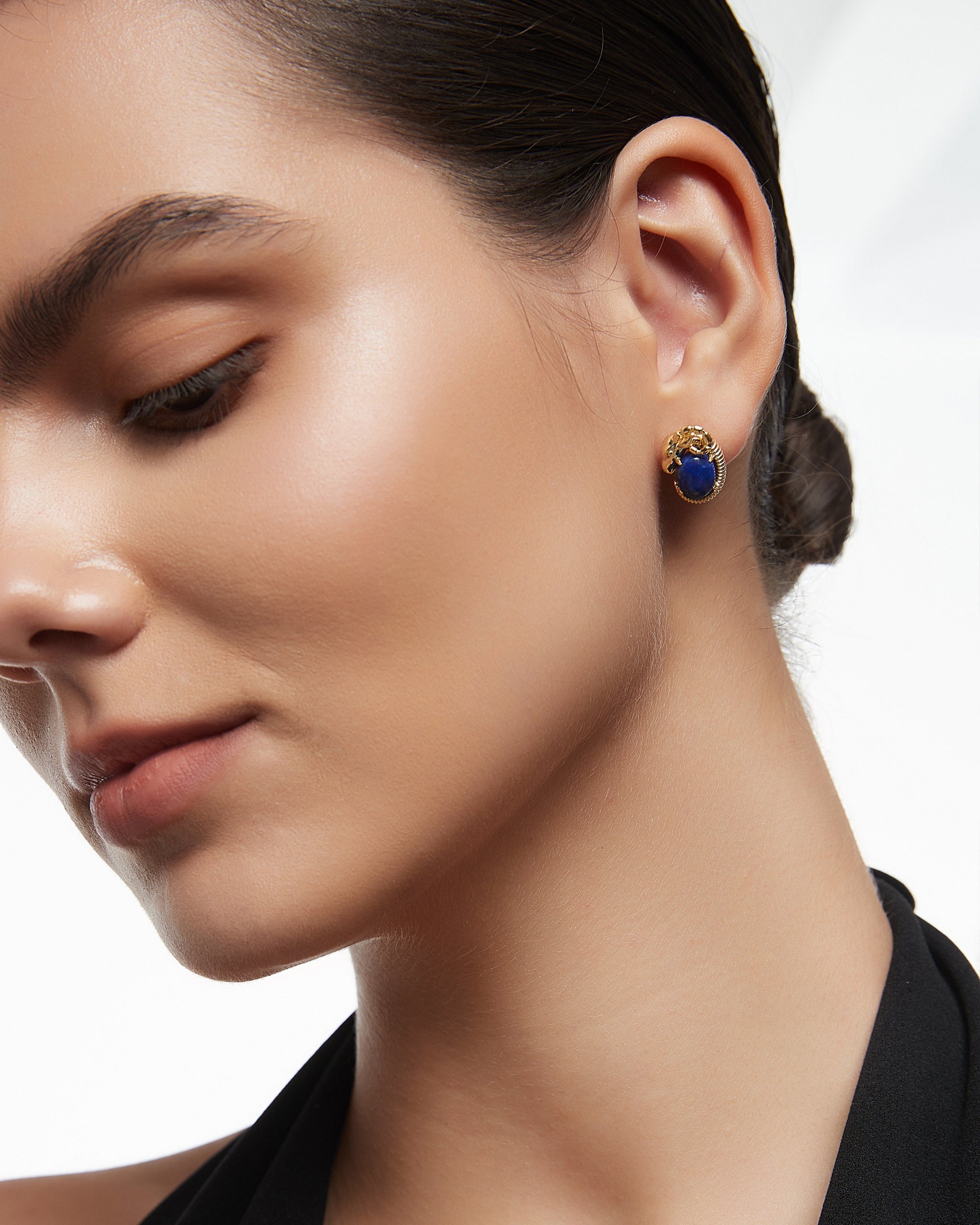 Celestial Ram Earrings With Lapiz Lazuli