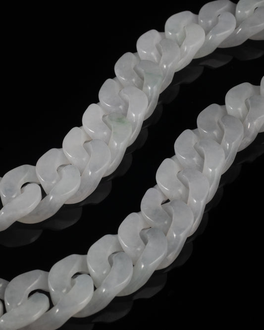Classic Cuban Link Chain Bracelet In White Jade