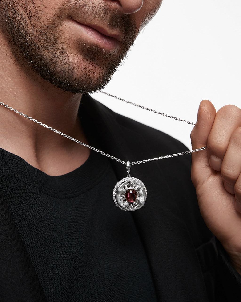 Twin Panthers Medallion Pendant Necklace With Mayan Jade