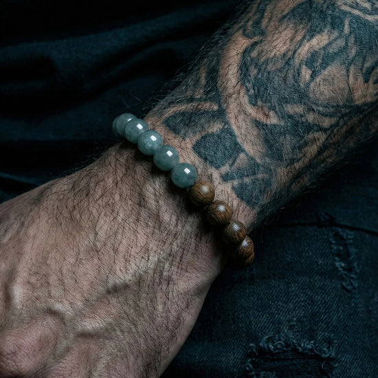 Glacial Earth Bracelet In Guatemalan Blue Jade And Agarwood - JadeChains