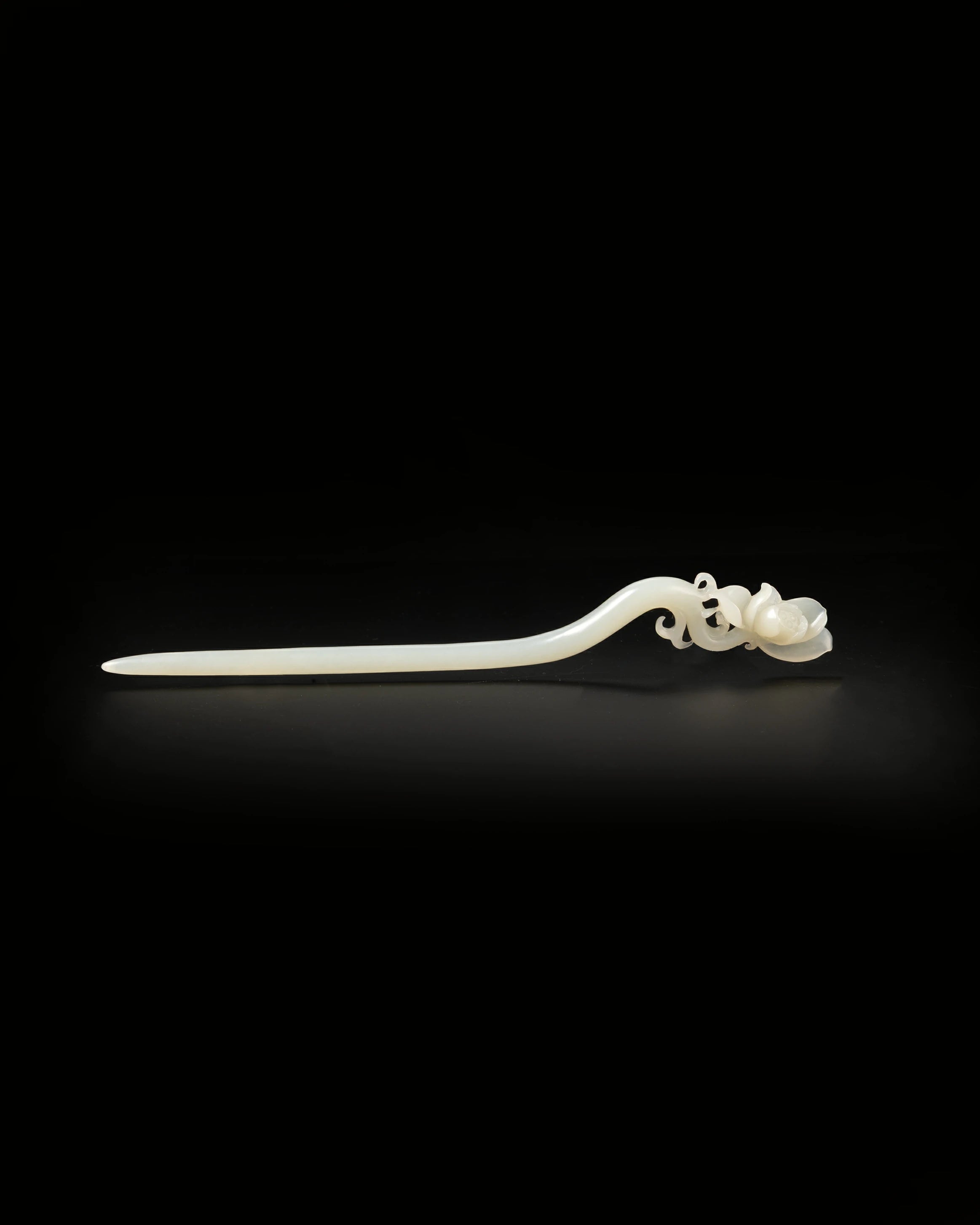 Lotus Sweep Hairpin In White Nephrite