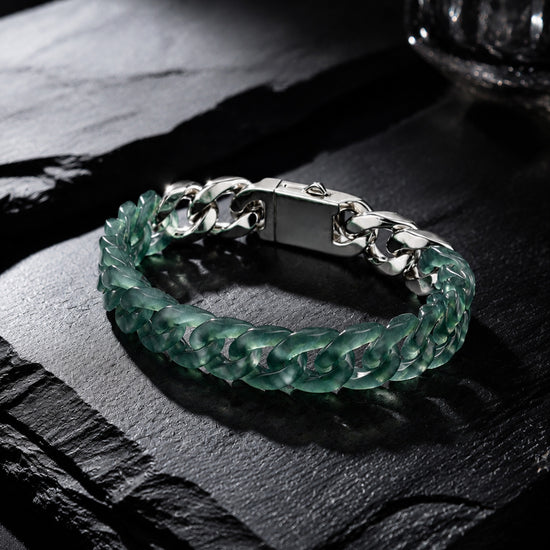 Classical Cuban Bracelet In Top Icy Green Guatemalan Jade - JadeChains