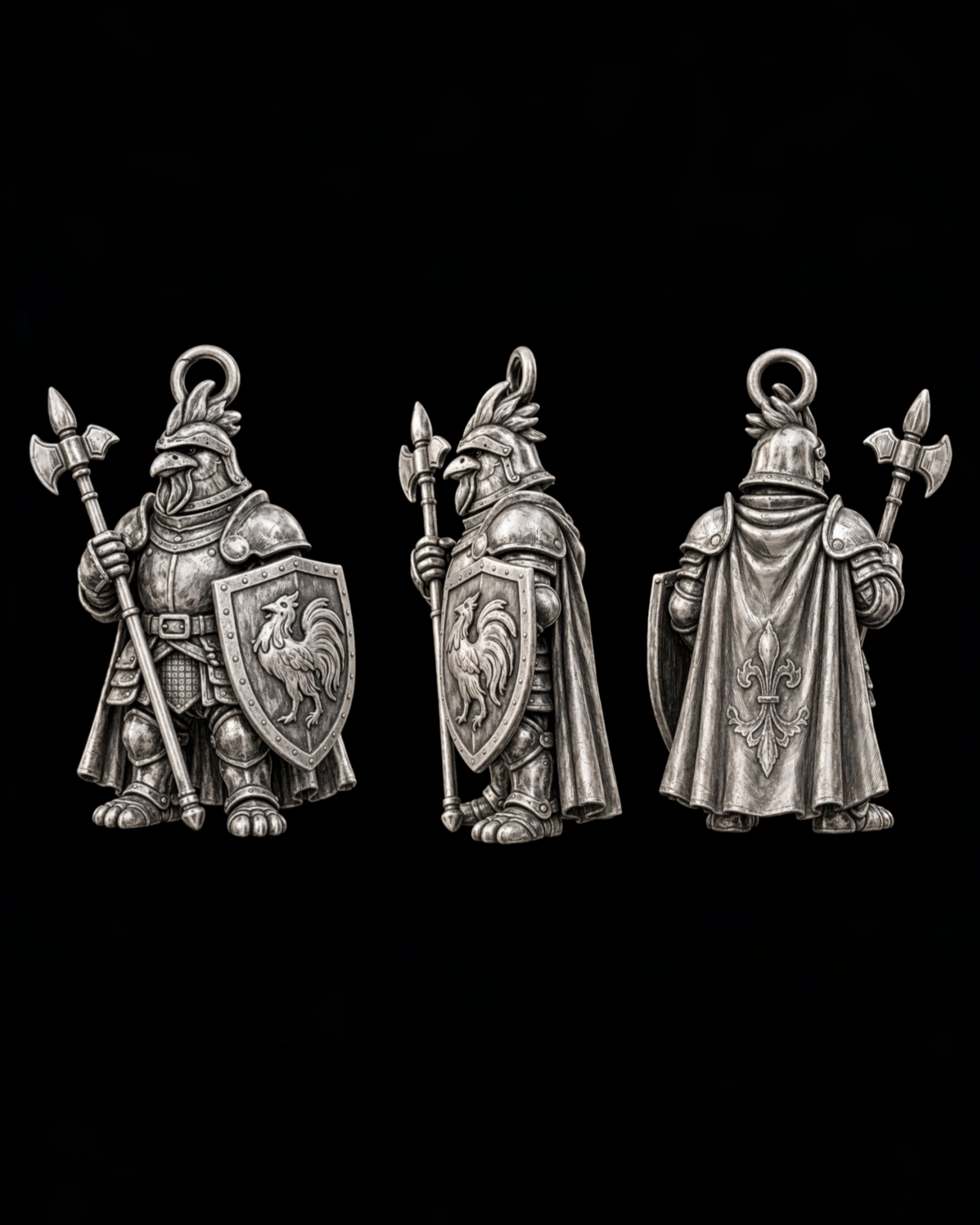 Rooster Knight Charm Pendant