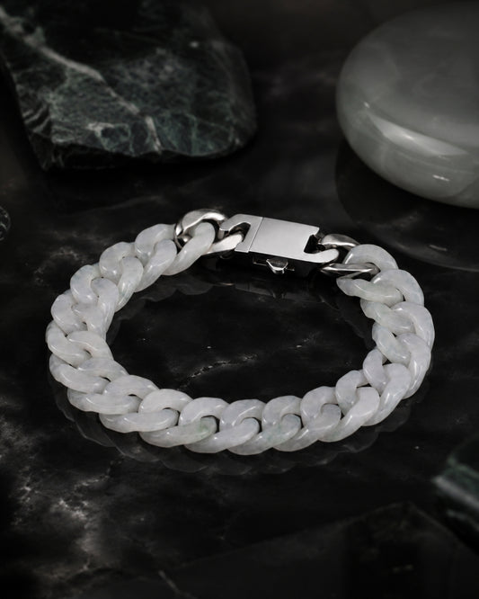 Classic Cuban Link Chain Bracelet In White Jade