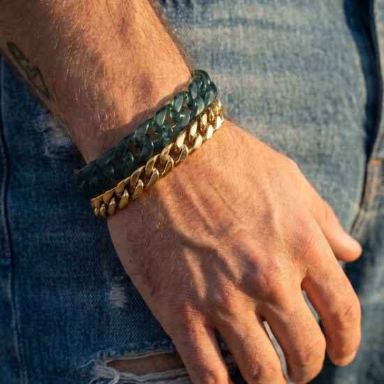 Classical Cuban Bracelet In Top Icy Green Guatemalan Jade - JadeChains