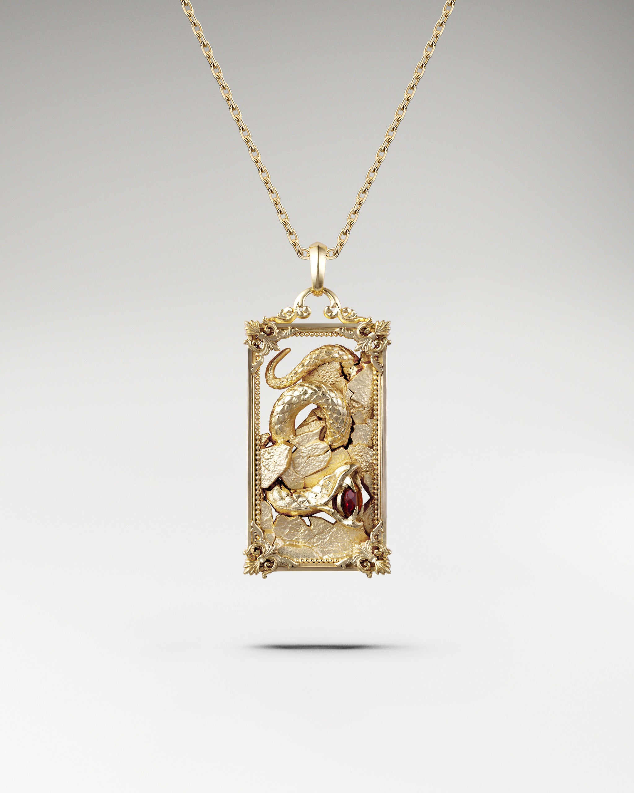 Serpent Canvas Pendant Necklace With Garnet